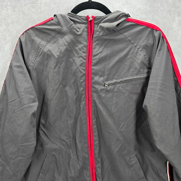 Tek Gear Gray Red Full Zip Hooded Track Windbreaker Jacket Coat Large L 14/16 - Picture 3 of 5